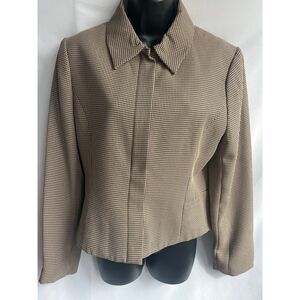 Vintage Uniform John Paul Richard Houndstooth Brown Zip Up Jacket Size 10 Retro